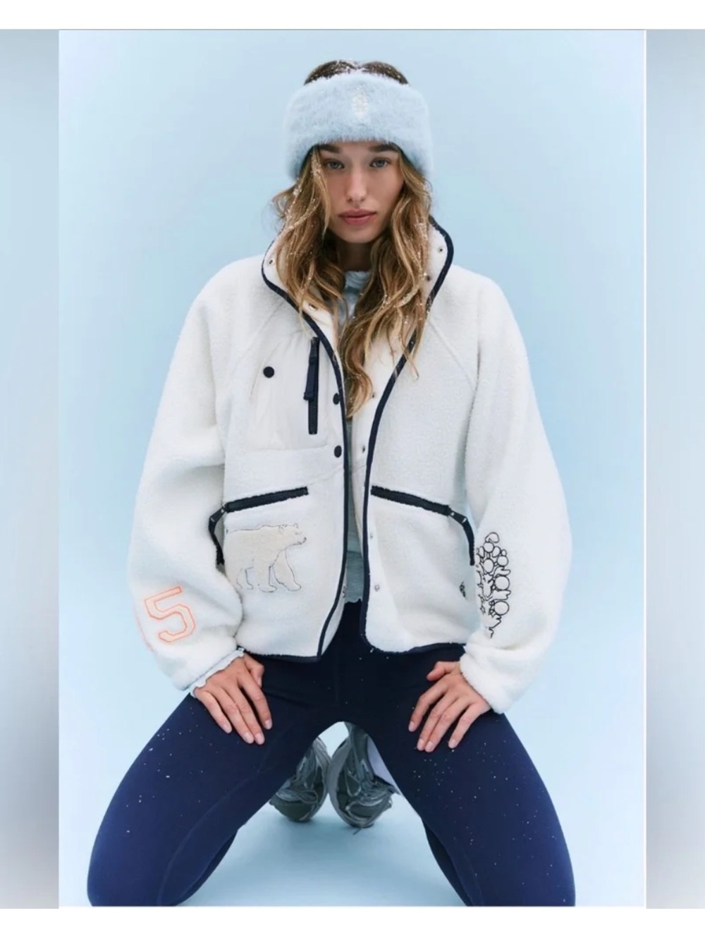 Free People Hit the Slopes Patch Fleece Jacket with Navy Trim- NWOT - Picture 4 of 15